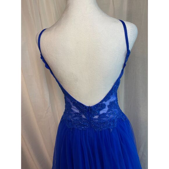 La Femme Royal Blue Lace Bodice Gown 488$ - Size 10 - Picture 6 of 10